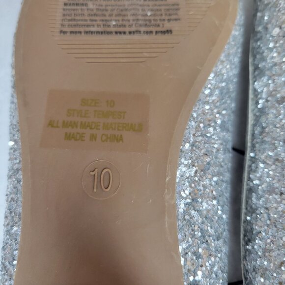 Goldtoe Womens Glitter Ballet Flats Size 10 Silver Bow Detail - Picture 2 of 9